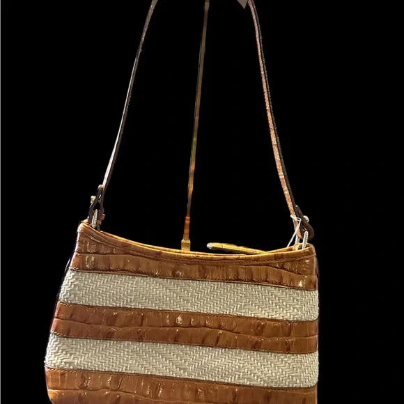 Brahmin Classic NWOT Raffia & croc embossed shoulder bag